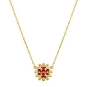 New Tory Burch Red Logo, Gold Adjustable Necklace